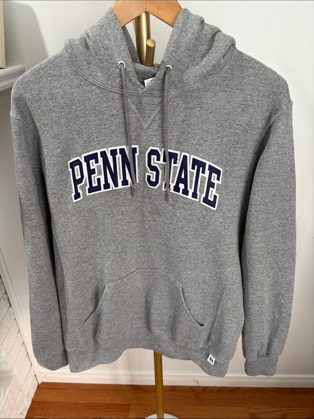 Russell Athletic Gray Penn State Hooded Sweatshirt with Navy Lettering